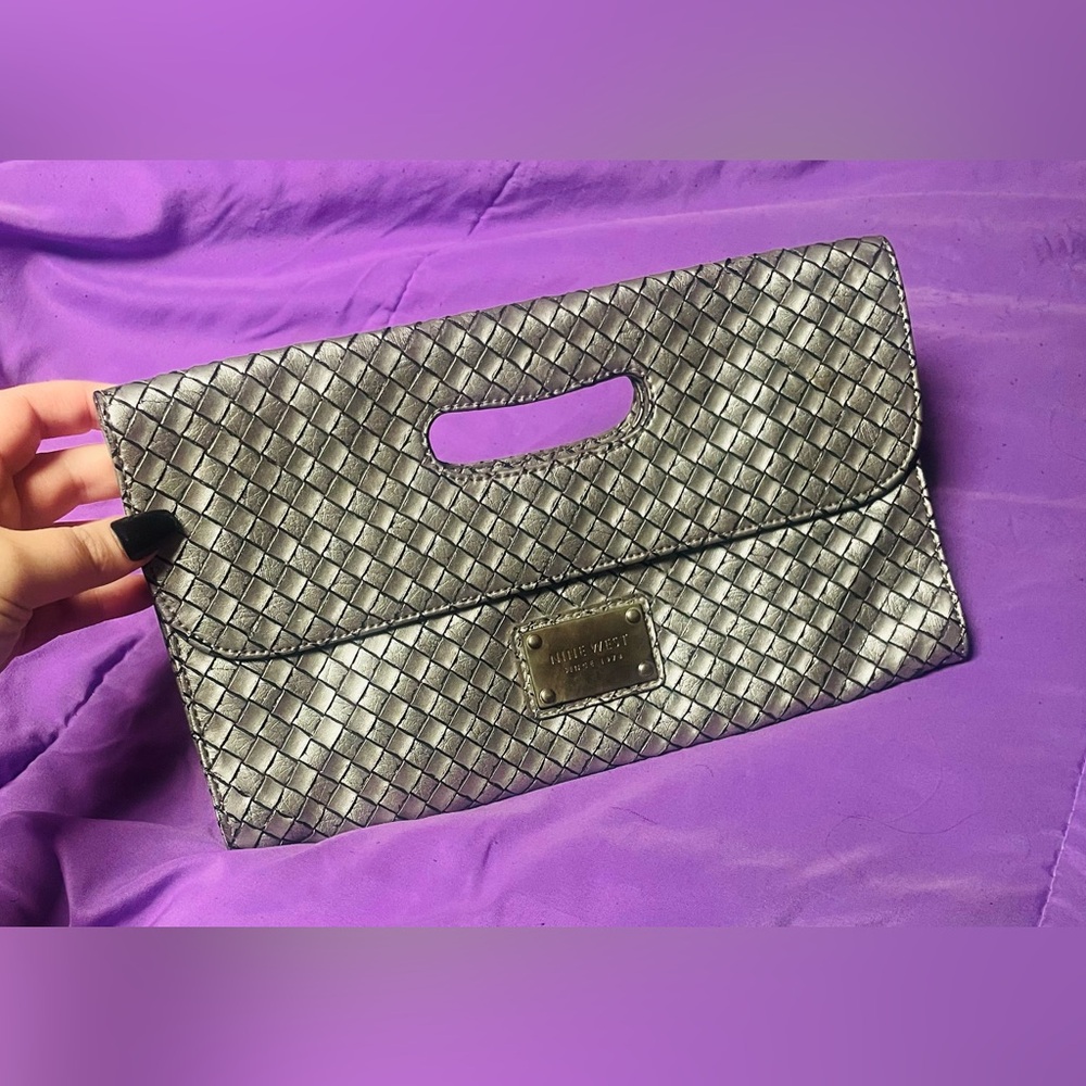 Nine West Metallic Woven Clutch